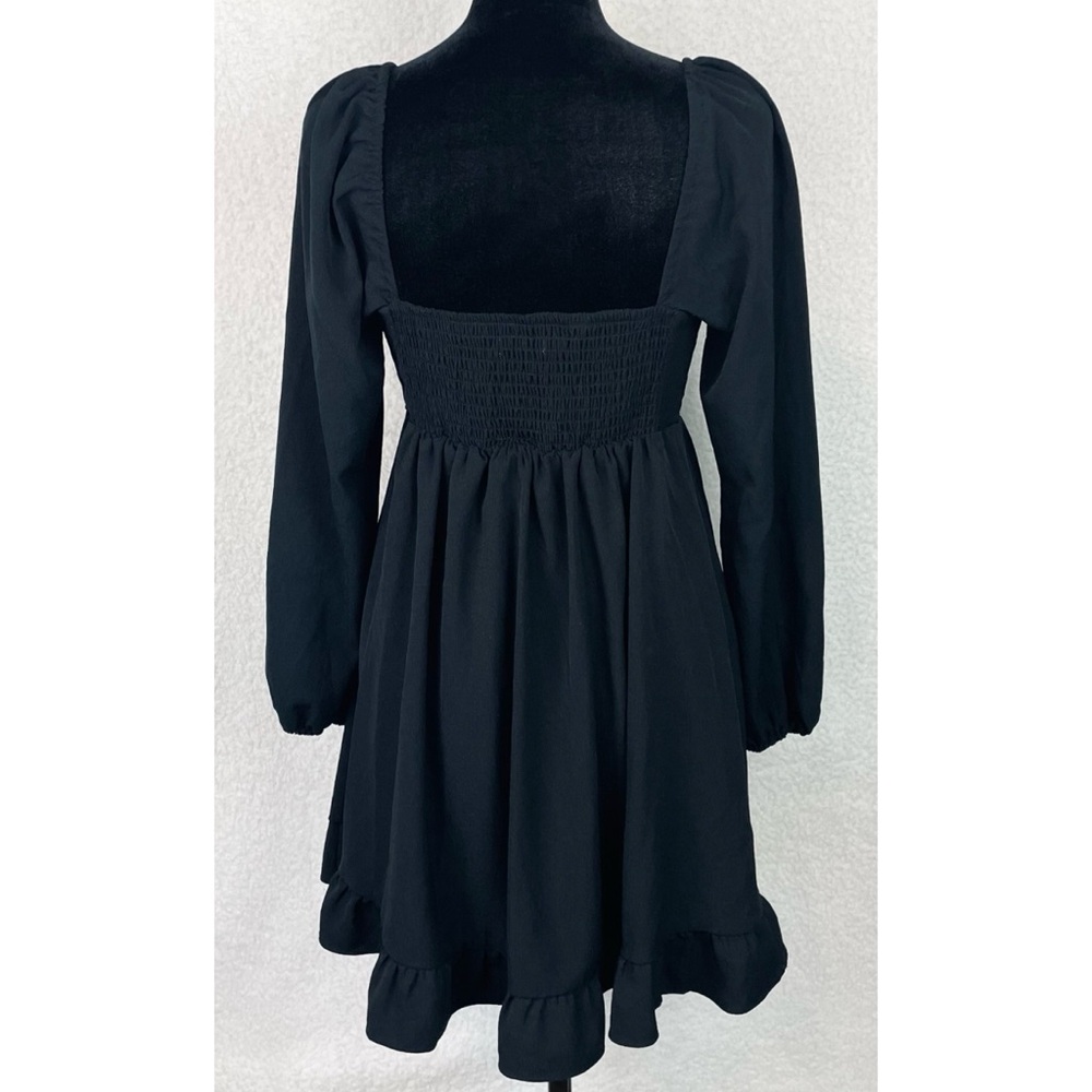 ABERCROMBIE & FITCH • Black Ruffle-Trim Long Sleeve Babydoll Mini Dress, SP - Picture 8 of 16